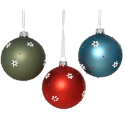 Set di 6 palline di Natale in vetro (D80 mm) Fiori e pois Multicolore