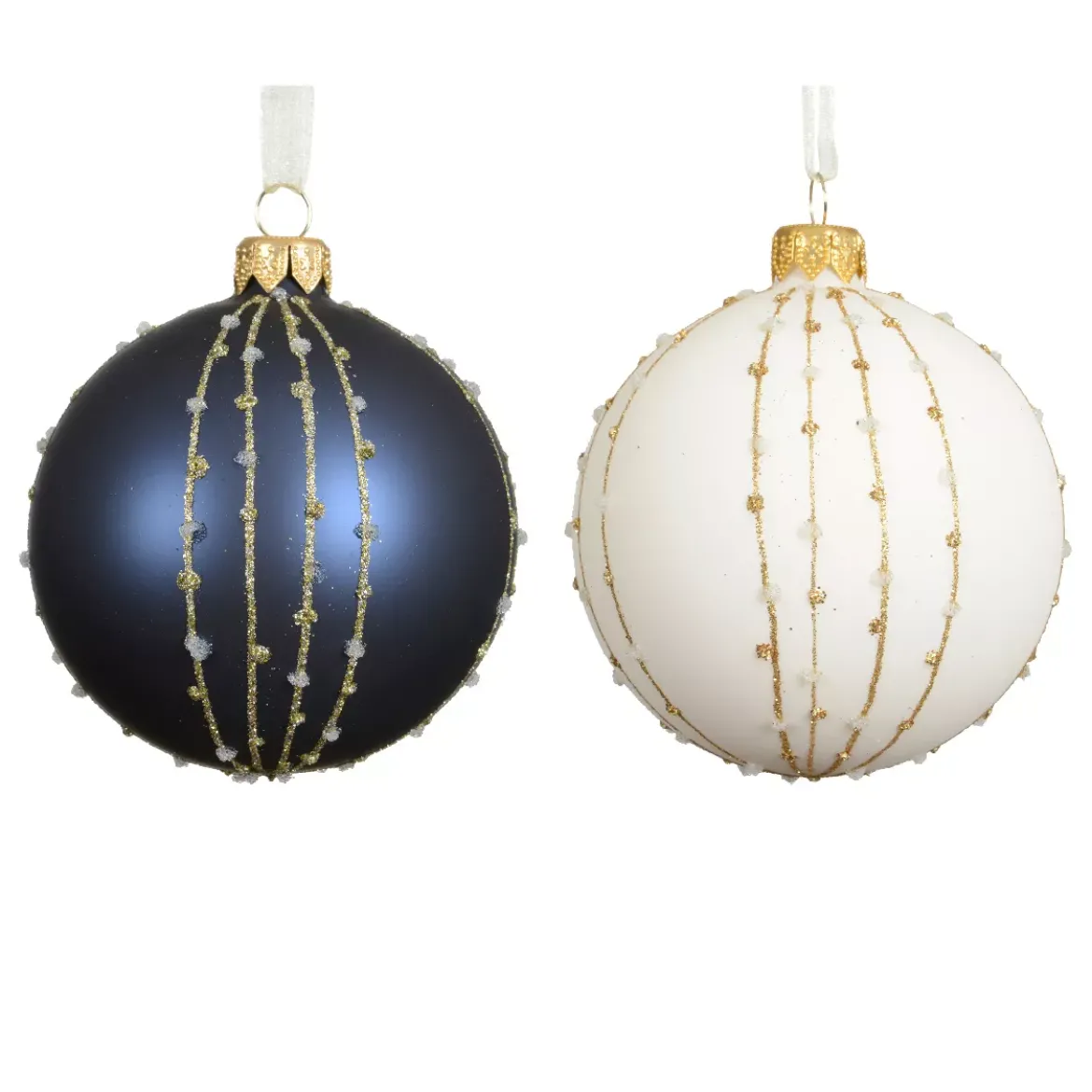 Set di 6 palline di Natale in vetro (D80 mm) Christmas night Bianco lana e blu notte
