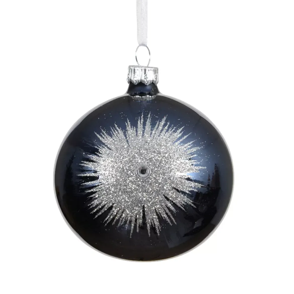 Set di 6 palline di Natale in vetro (D80 mm) Scintilla d'inverno Blu notte e Argento