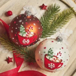 Set di 6 palline di Natale in vetro (D80 mm) Cioccolata calda Bianco e marrone caffè