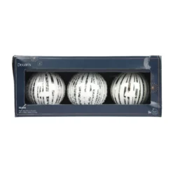 Set di 3 palline di Natale in vetro (D80 mm) Neve Bianca e argento