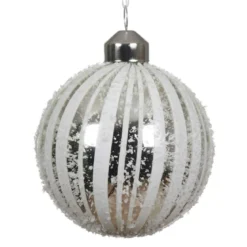 Set di 3 palline di Natale in vetro (D80 mm) Neve Bianca e argento