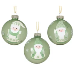 Set di 12 palline di Natale in vetro (D80 mm) Folletti allegri Verde rosmarino