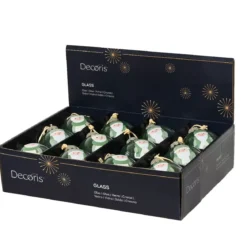 Set di 12 palline di Natale in vetro (D80 mm) Folletti allegri Verde rosmarino