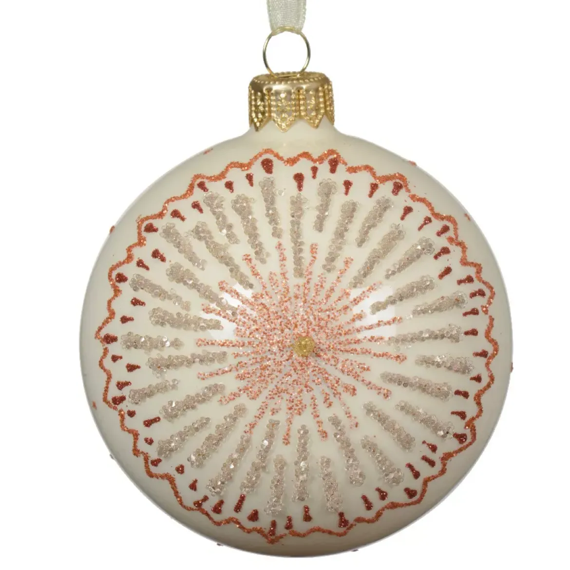 Set di 6 palline di Natale in vetro (D80 mm) Medaglione stellato Bianco lana
