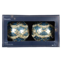 Set di 2 palline di Natale in vetro (D100 mm) Perla glaciale Blu