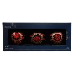 Set di 3 palline di Natale in vetro (D80 mm) Folk Flower Rosso