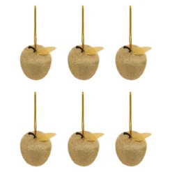 Set di 6 pendenti (H6 cm) Mele golose Dorate glitterate