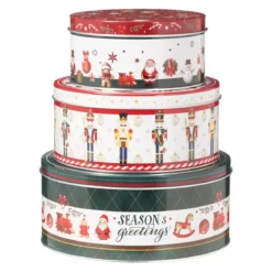 Set di 3 scatole di metallo rotonde Bello Natale