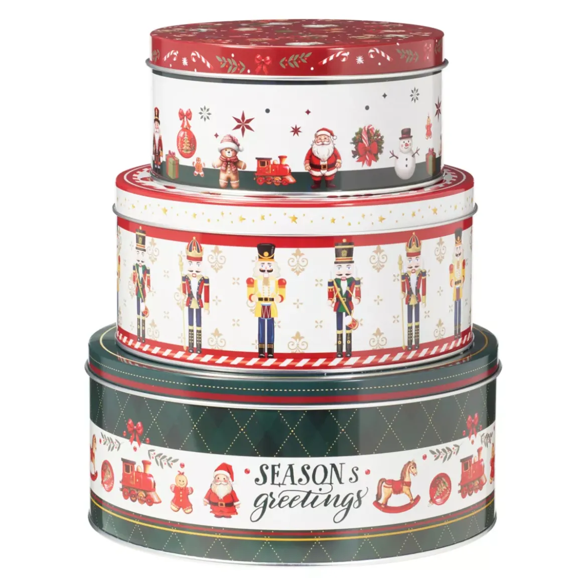 Set di 3 scatole di metallo rotonde Bello Natale
