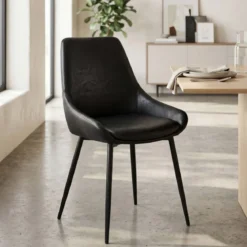 Set di 2 sedie da pranzo in similpelle (seduta 47 cm) Juno Nero