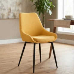 Set di 2 sedie da pranzo in tessuto (seduta 47 cm) Juno Giallo senape