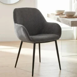 Set di 2 sedie da pranzo in tessuto chenille (seduta 48 cm) Zola Grigio scuro
