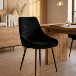 Set di 2 sedie da pranzo in velluto (seduta 47 cm) Juno Verde Nero