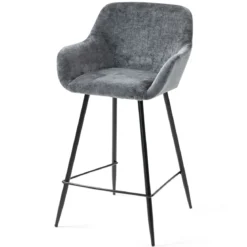 Set di 2 sedie per isola centrale con schienale in tessuto chenille (seduta 65cm) Zola Grigio