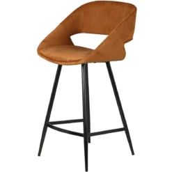 Set di 2 sedie per isola centrale con schienale in velluto a coste (Altezza seduta 68cm) Kosmo Cognac