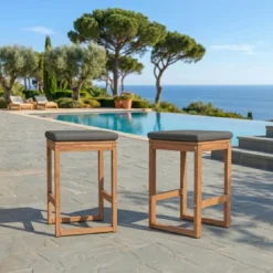 Set di 2 sgabelli alti da giardino in legno di acacia Borneo Grigio antracite