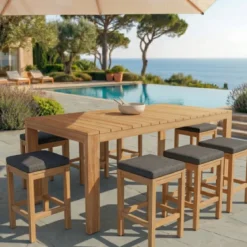 Set di 2 sgabelli alti da giardino in legno di acacia Borneo Grigio antracite