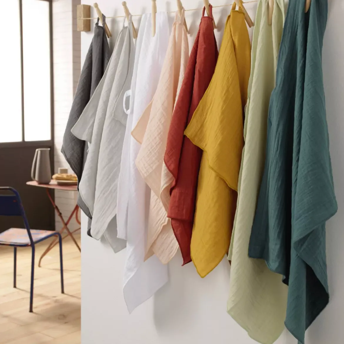 Set di 2 strofinacci garza di cotone (70 cm) Gaïa Grigio granito