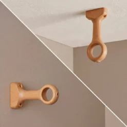 Set di 2 supporti fissi per asta legno (L115 / D28 mm) Nils Beige Verniciato