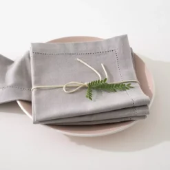Set di 4 tovaglioli Chambray Grigio chiaro