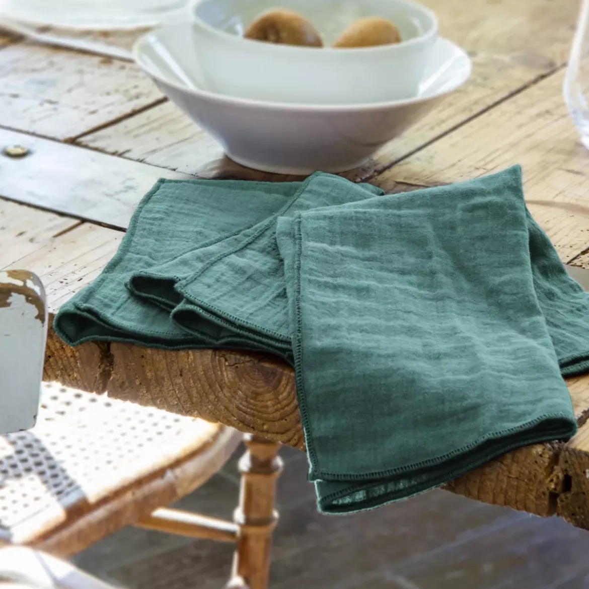 Set di 3 tovaglioli garza di cotone Gaïa Blu anatra