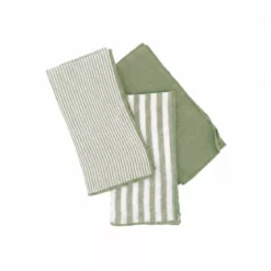 Set di 3 tovaglioli in garza di cotone (40 x 40 cm) Gaïa a righe Verde eucalipto