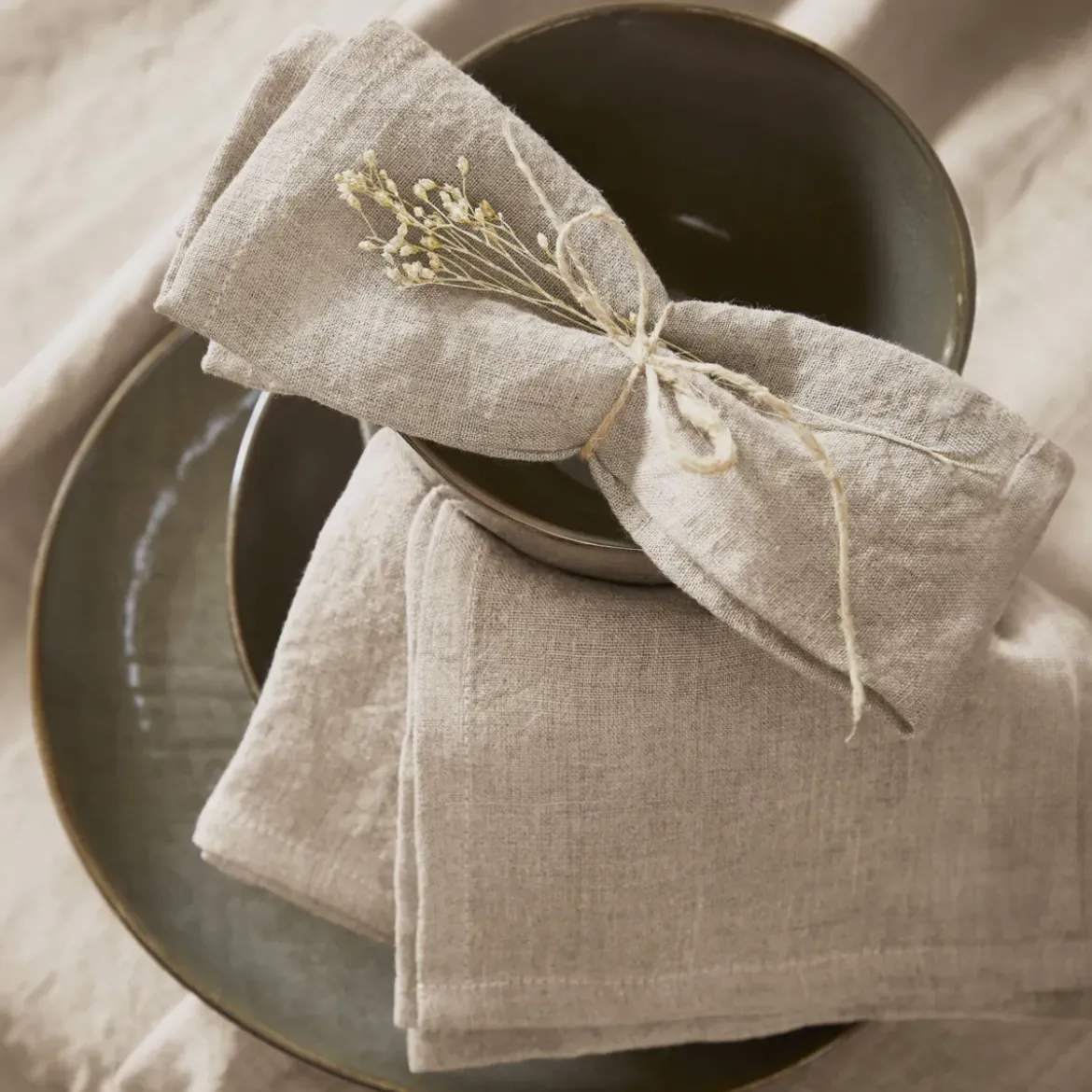 Set di 3 tovaglioli lino lavato (40 x 40 cm) Louise Beige