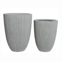 Set di 2 vasi da esterno (H57-48 cm) Lennox striato Grigio chiaro