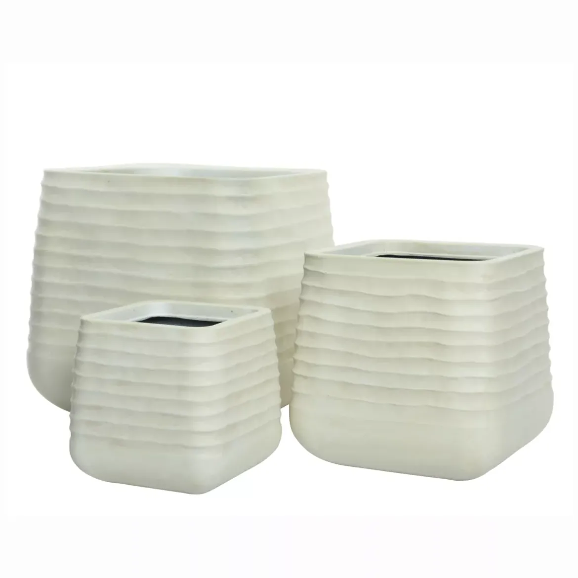 Set di 3 vasi da esterno quadrati (H49-37-27 cm) Jamie Bianco