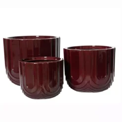 Set di 3 vasi da esterno rotondi (H36-30-24 cm) Milo Bordeaux
