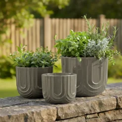 Set di 3 vasi da esterno rotondi (H36-30-24 cm) Milo Grigio