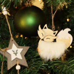 Set di 2 Volpi di Natale da appendere (10 cm) Naturale