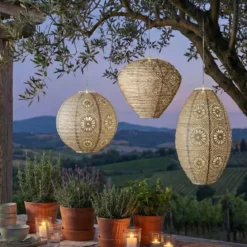 Sospensione da giardino solare (H38 cm) Lanterna traforata Marrone chiaro