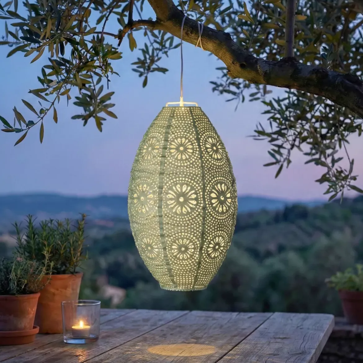 Sospensione da giardino solare (H38 cm) Lanterna traforata Verde