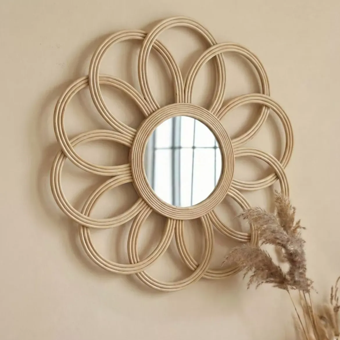 Specchio da parete in bambù (44,5 cm) Calenza Beige