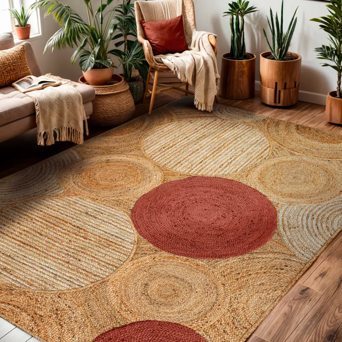 Tappeto da salotto rettangolare in juta tessuto a mano (200 x 300 cm) Tara Terracotta