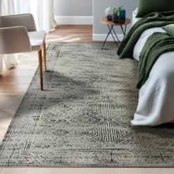 Tappeto da soggiorno rettangolare jacquard (140 x 200 cm) Zahra Nero