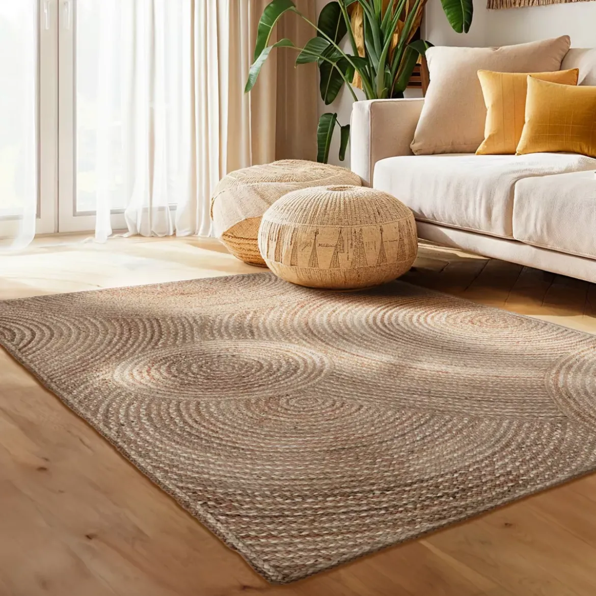 Tappeto da soggiorno rettangolare juta intrecciata a mano (160 x 230 cm) Neha Beige