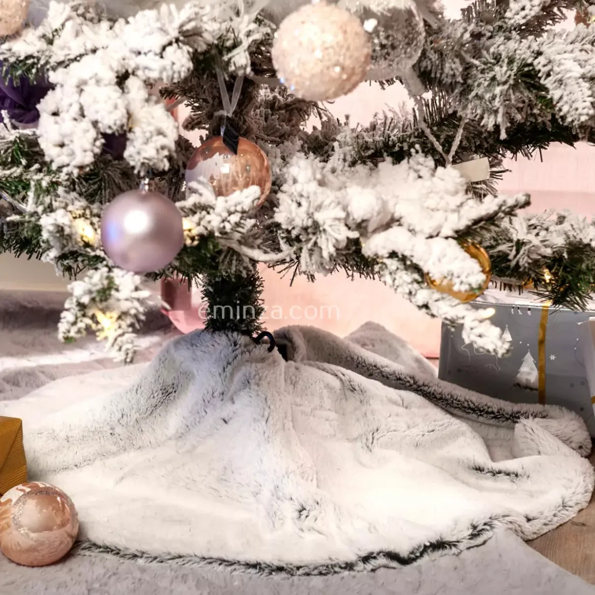 Tappeto per albero rotondo Ecopelliccia grigia