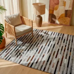 Tappeto rettangolare da soggiorno in lana jacquard (140 x 200 cm) Sanjay Grigio