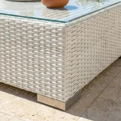 Tavolino da giardino quadrato in resina intrecciata Palma Bianco