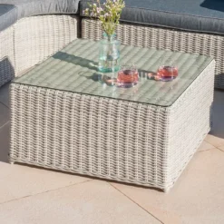 Tavolino da giardino quadrato resina intrecciata Calvi Grigio