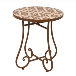 Tavolino d'appoggio rotondo in mosaico (H46 x D39 cm) Madrid Marrone