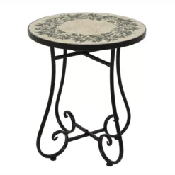 Tavolino rotondo in mosaico (H46 x D39 cm) Atene Beige