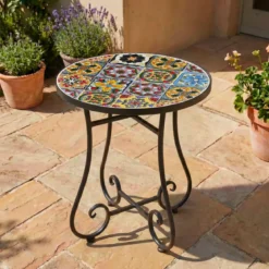 Tavolino rotondo in mosaico (H46 x D39 cm) Braga Multicolore