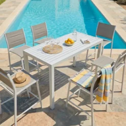 Tavolo alto in alluminio 6 posti (160 x Alt 105 cm) Murano Bianco