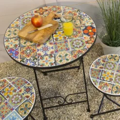 Tavolo bistrot rotonda pieghevole mosaico (60 cm) Braga Multicolore