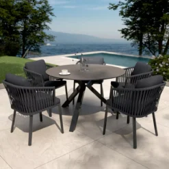 Tavolo da giardino Alluminio/Ceramica 6 posti (D120 cm) Kore Grigio antracite