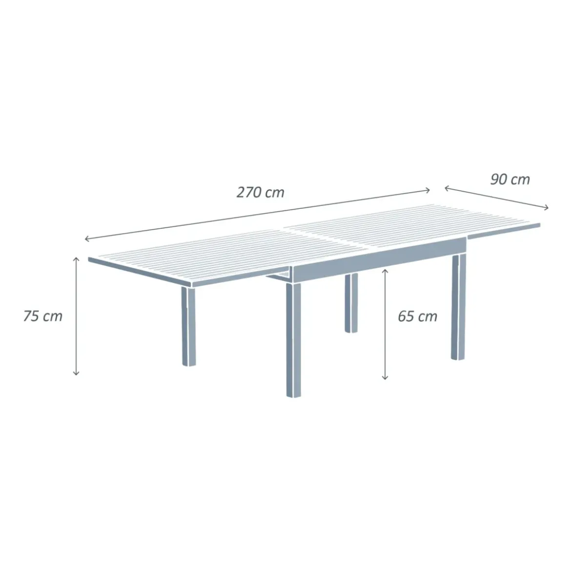 Tavolo da giardino allungabile in alluminio 10 posti (135/270 x 90 cm) Murano Blu